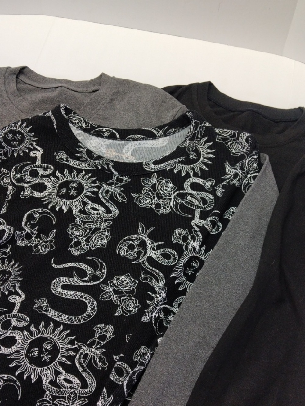 No Boundaries Black Sun, Snake & Rose Ribbed Long Sleeve Top & 2 Others